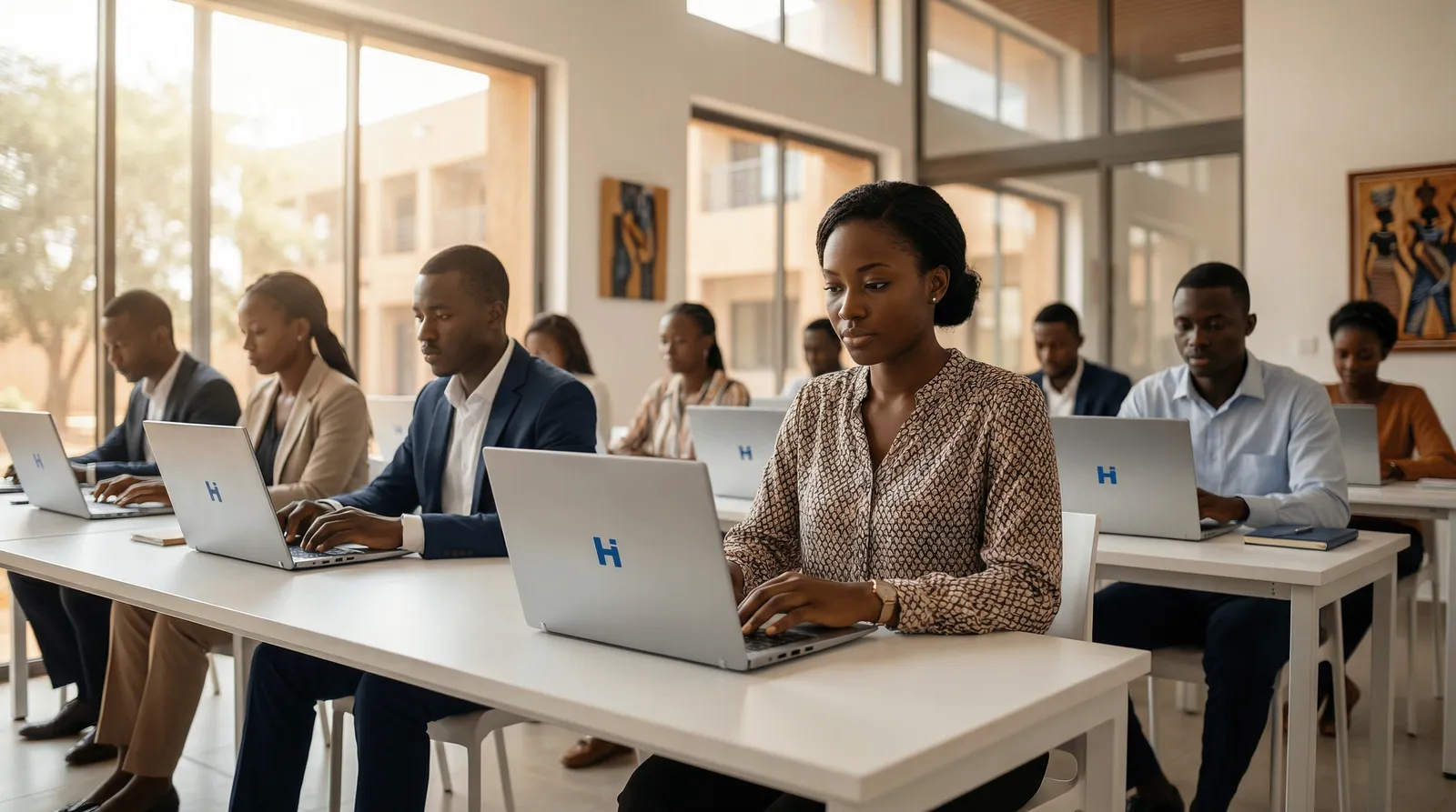 Étudiants en formation dans une salle moderne
